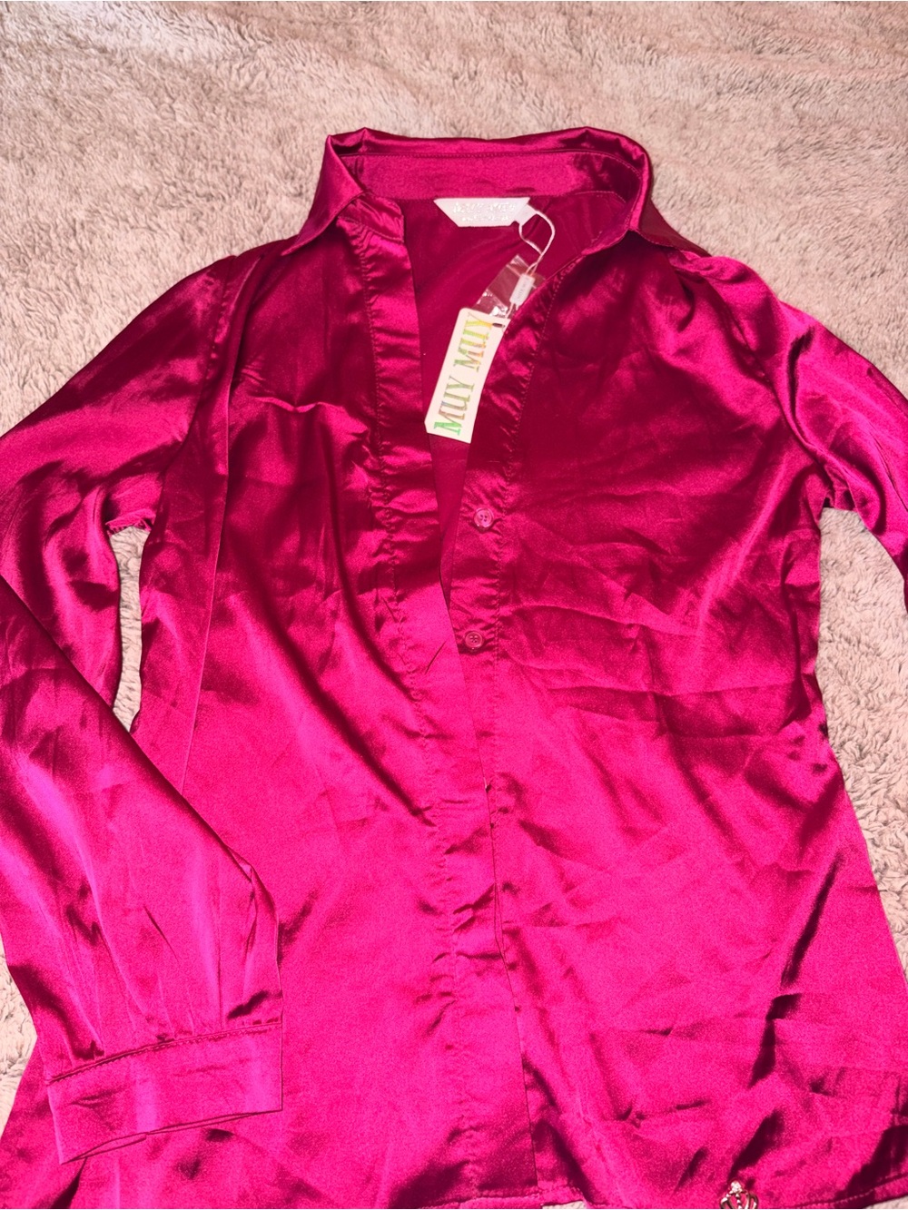 Women's Satin Blouse in Fuchsia Pink